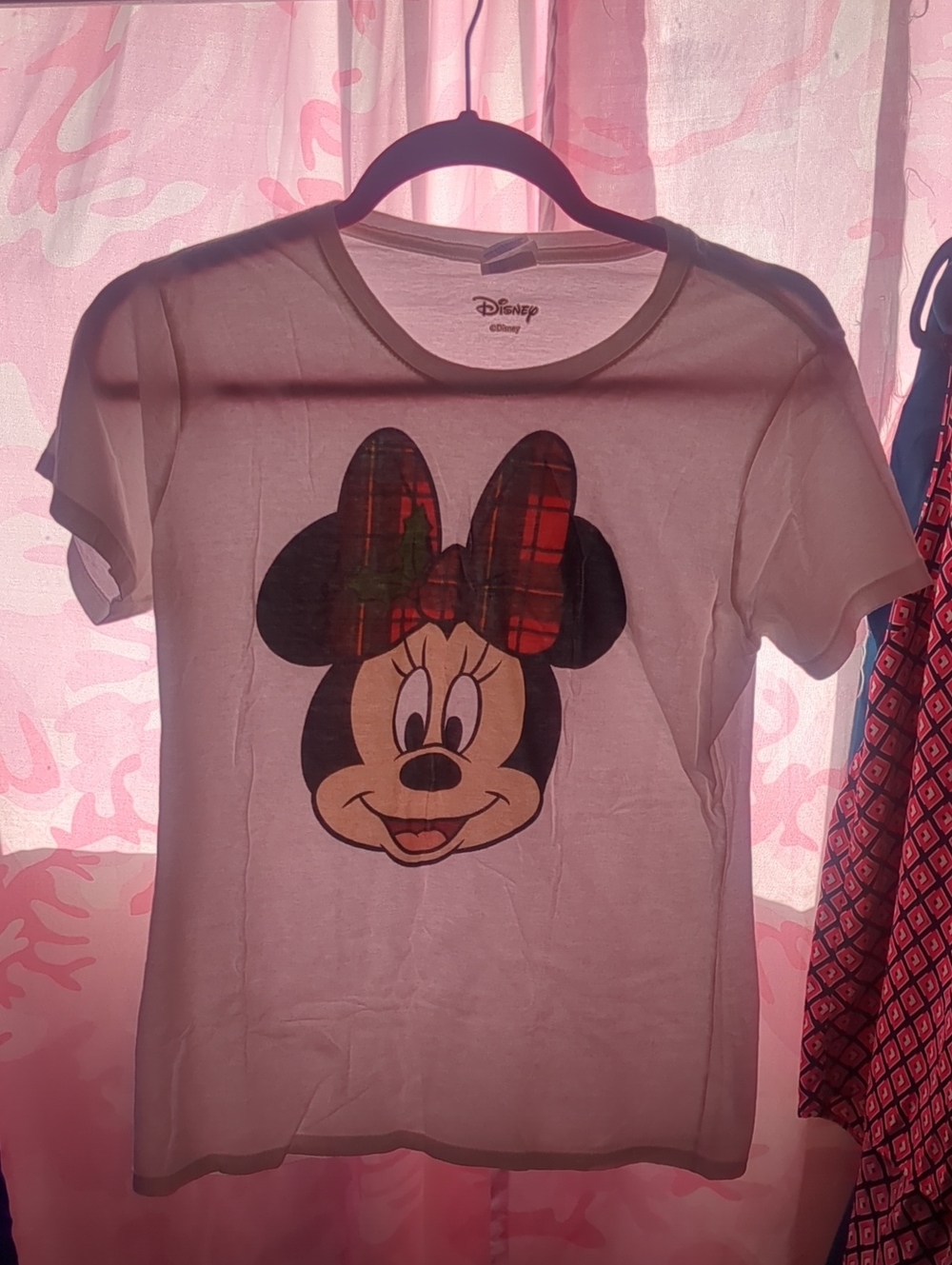 Disney White Tee with Minnie Mouse Plaid Bow
